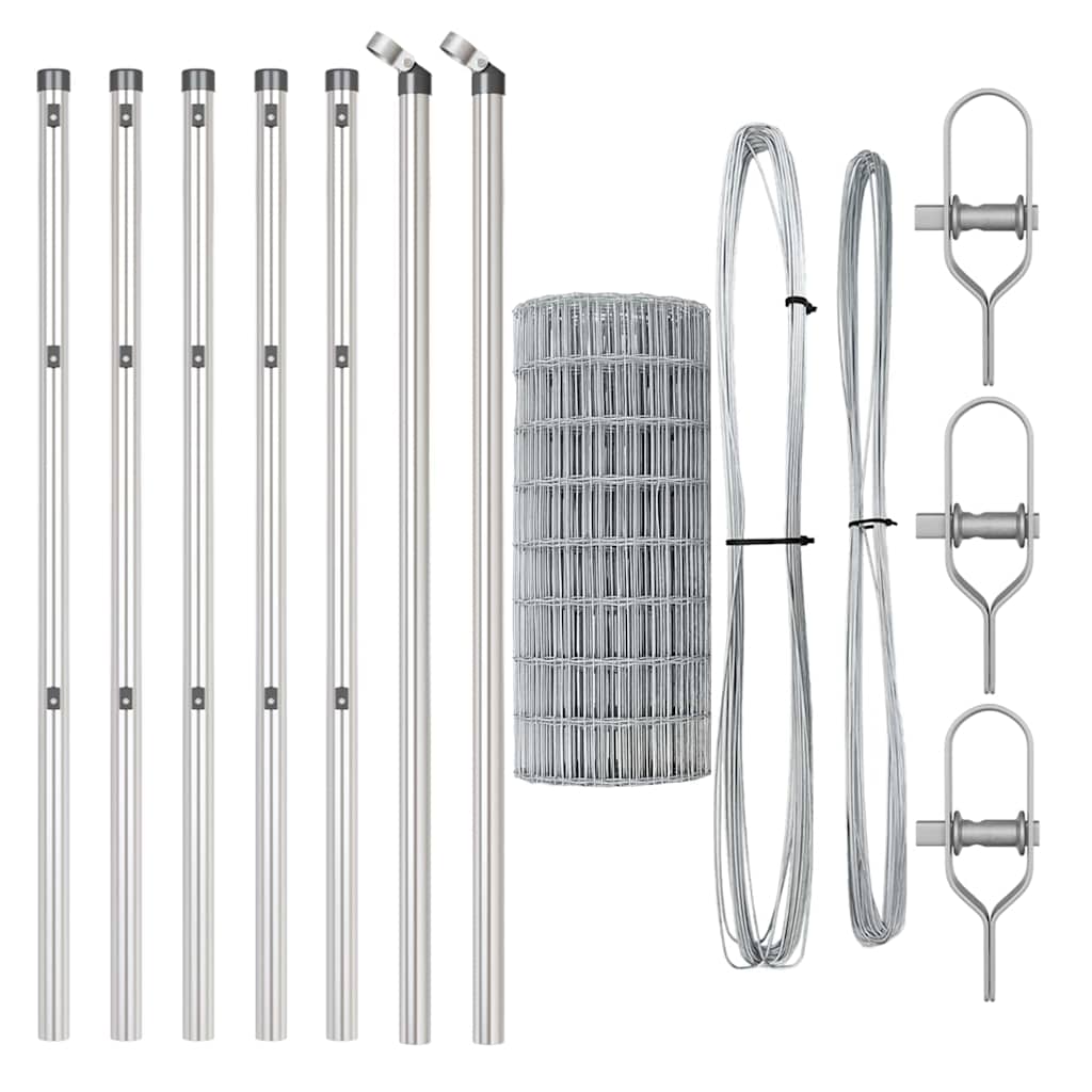 Stängsel med stolpe Silver 0,4 x 25 m Stål och PVC