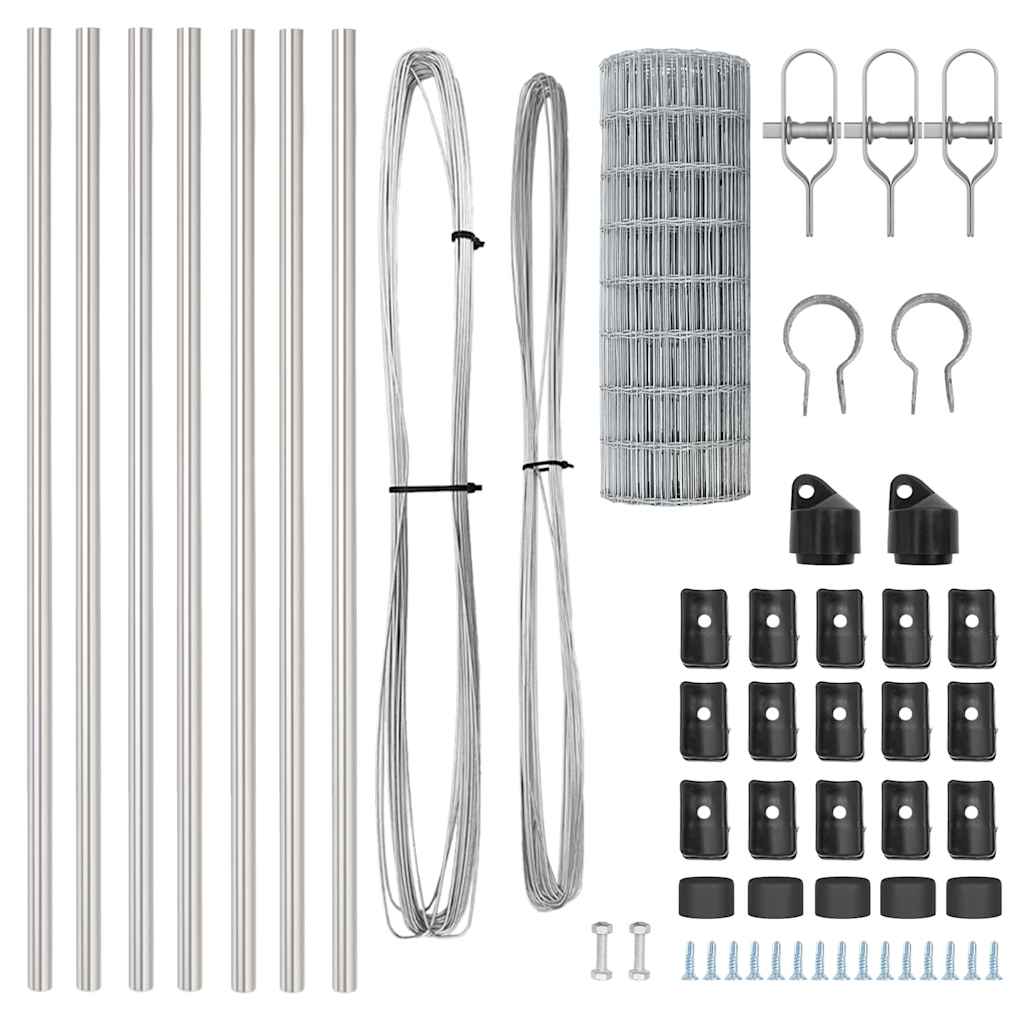 Stängsel med stolpe Silver 0,4 x 25 m Stål och PVC