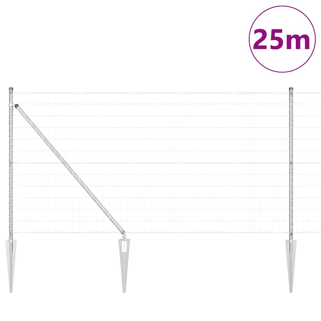 Staket med stolpar Silver 1 x 25 m Stål