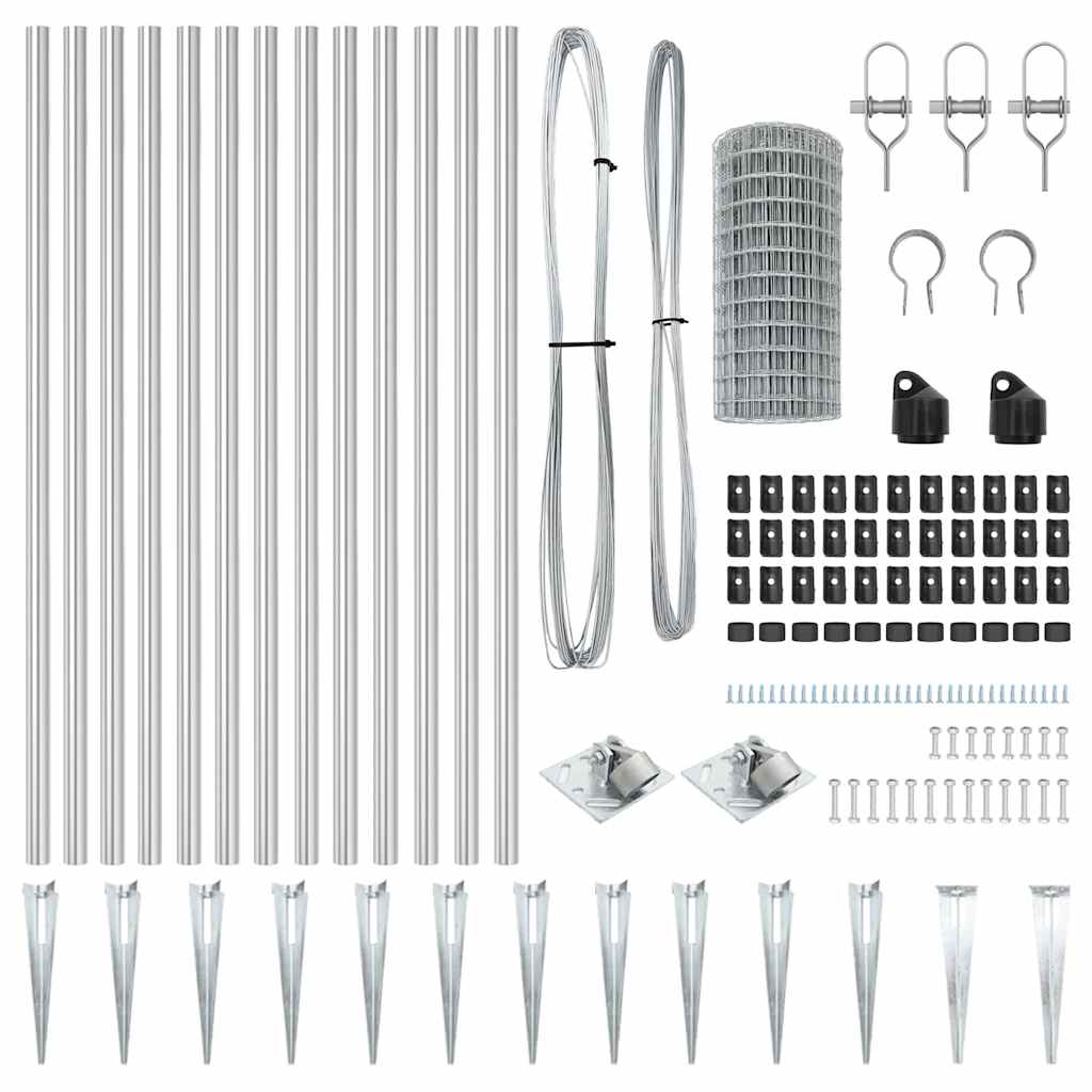 Stängsel med stolpe Silver 0,6 x 25 m Stål