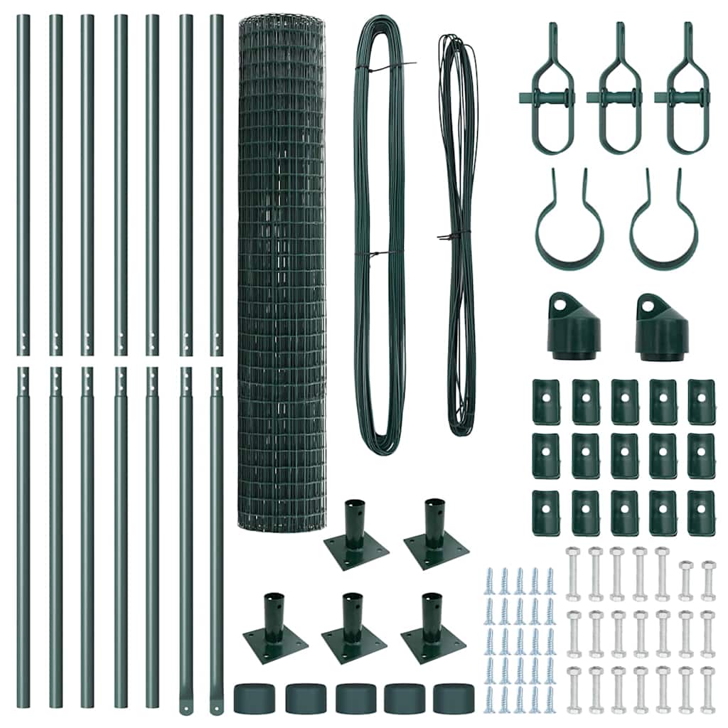 Staket med stolpar Grön 1.5 x 10 m Stål