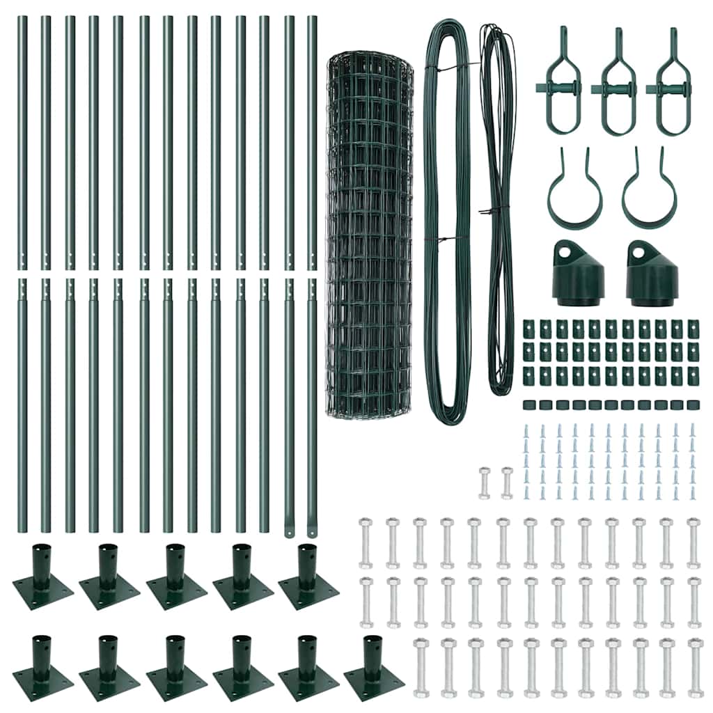 Stängsel med stolpe Grön 1 x 25 m Stål och PVC