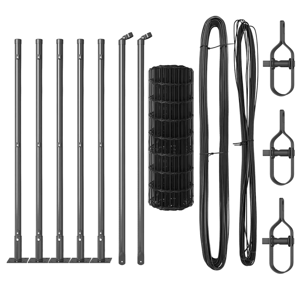Staket med stolpar Grå 0.4 x 10 m Stål