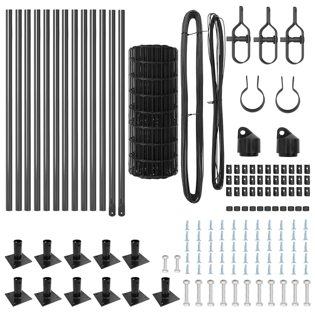 Stängsel med stolpe Grå 0,4 x 25 m Stål och PVC