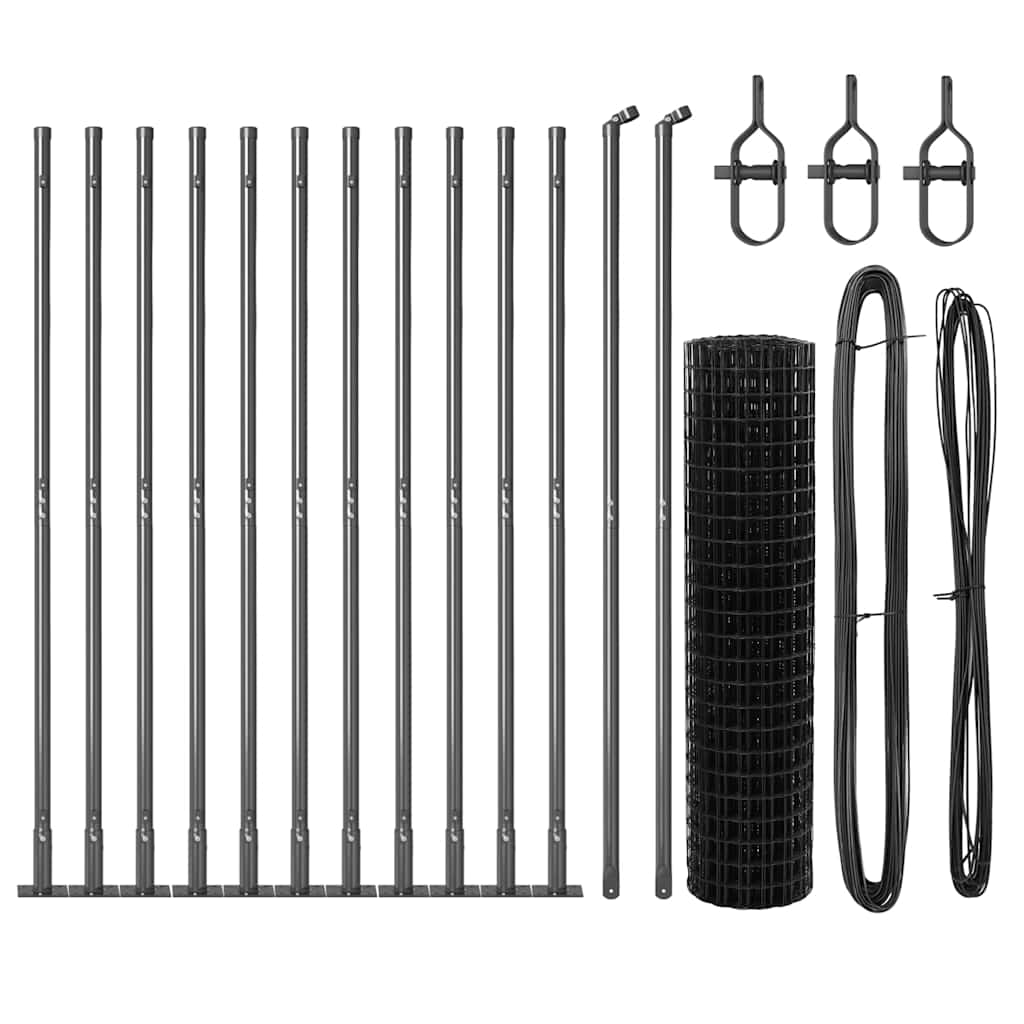 Staket med stolpar Grå 1 x 25 m Stål