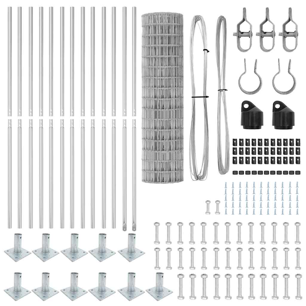 Stängsel med stolpe Silver 0,8 x 25 m Stål