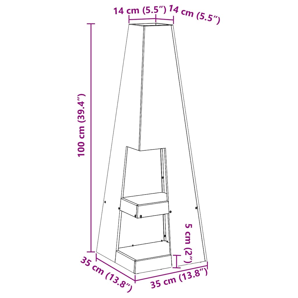 Eldstad Svart 35 x 35 x 100 cm Stål