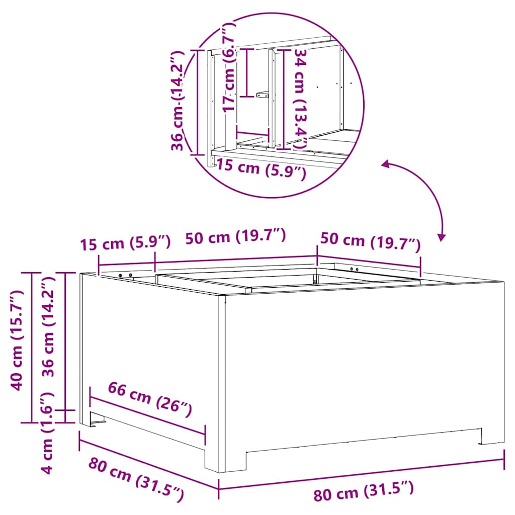 Eldstad Svart 80 x 80 x 40 cm Kallvalsat stål