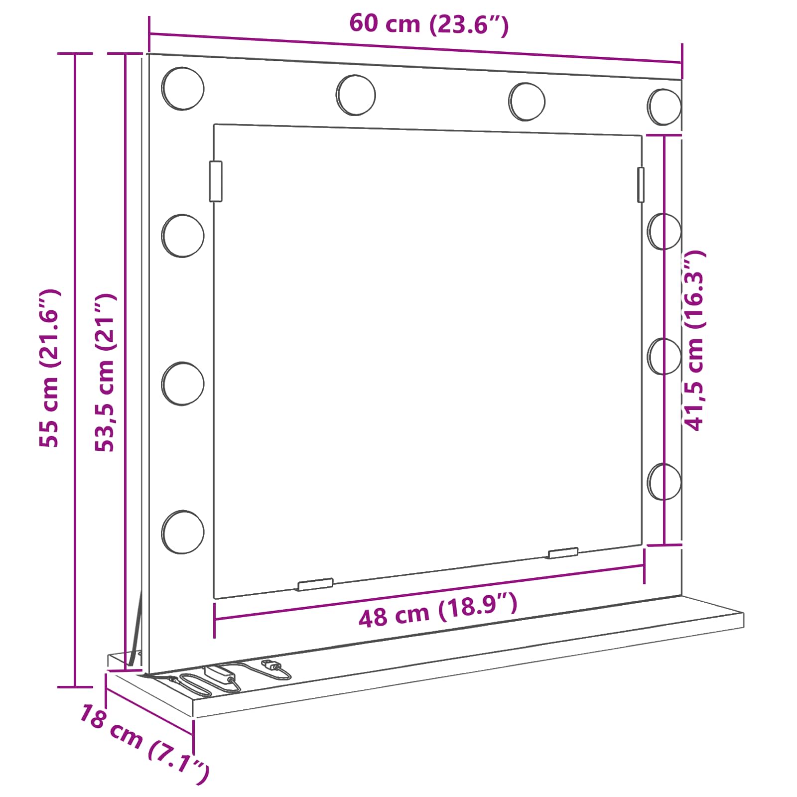 Smink Spegel Rökt ek 60 x 55 x 18 cm Glas och konstruerat trä