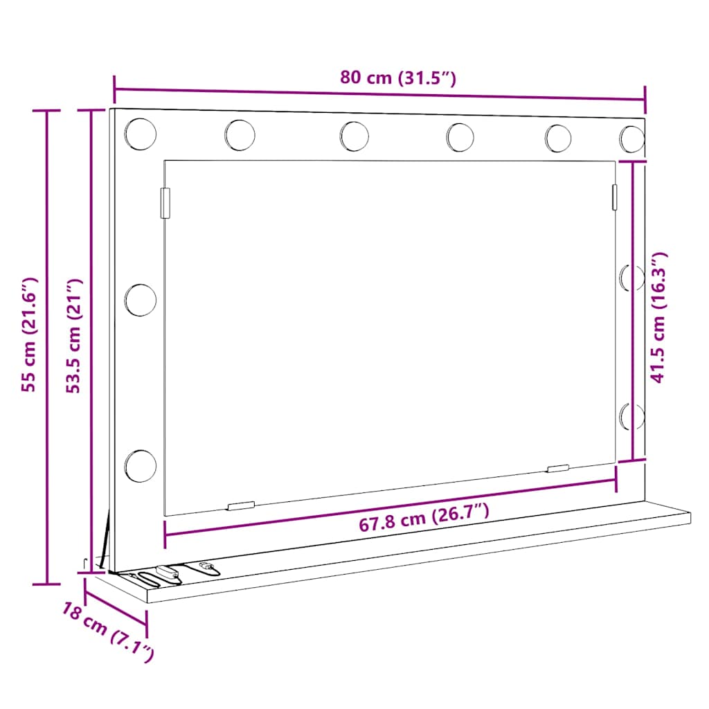 Smink Spegel Betonggrå 80 x 55 x 18 cm Glas och konstruerat trä