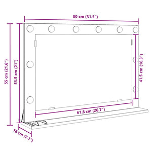 Smink Spegel med LED -remsljus Artisan Ek 80 x 55 x 18 cm