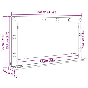 Smink Spegel med LED -remsljus Artisan Ek 100 x 55 x 18 cm