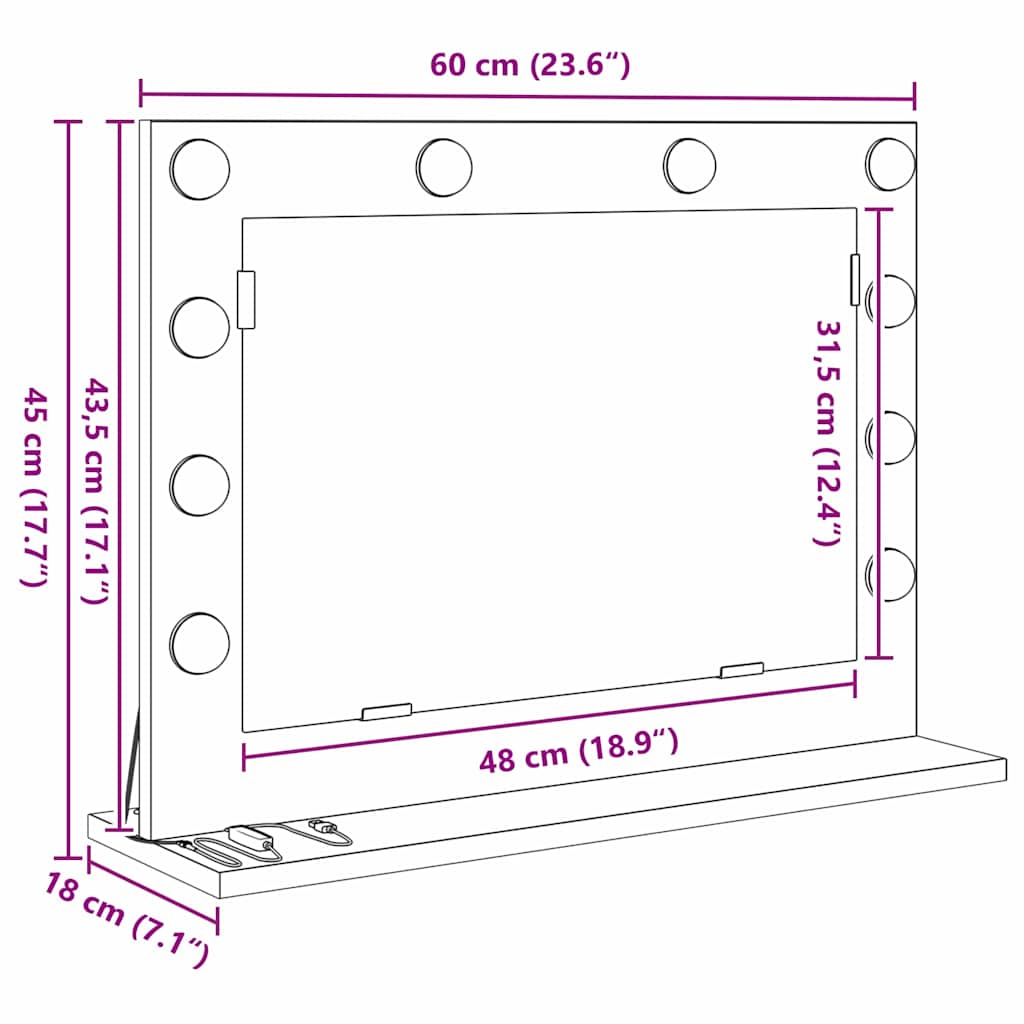 Smink Spegel Sonoma-ek 60 x 45 x 18 cm Glas och konstruerat trä