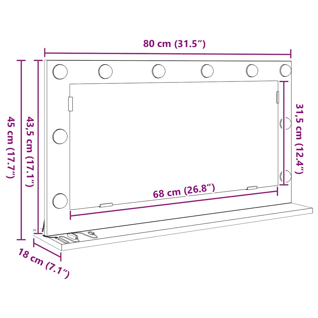 Smink Spegel Sonoma-ek 80 x 45 x 18 cm Glas och konstruerat trä