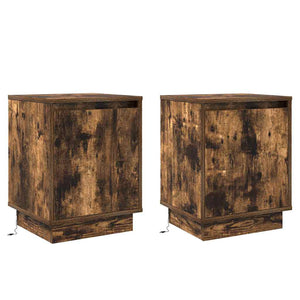 Nattduksbord 2 pcs Rökt ek 39 x 34,5 x 50 cm Konstruerat trä