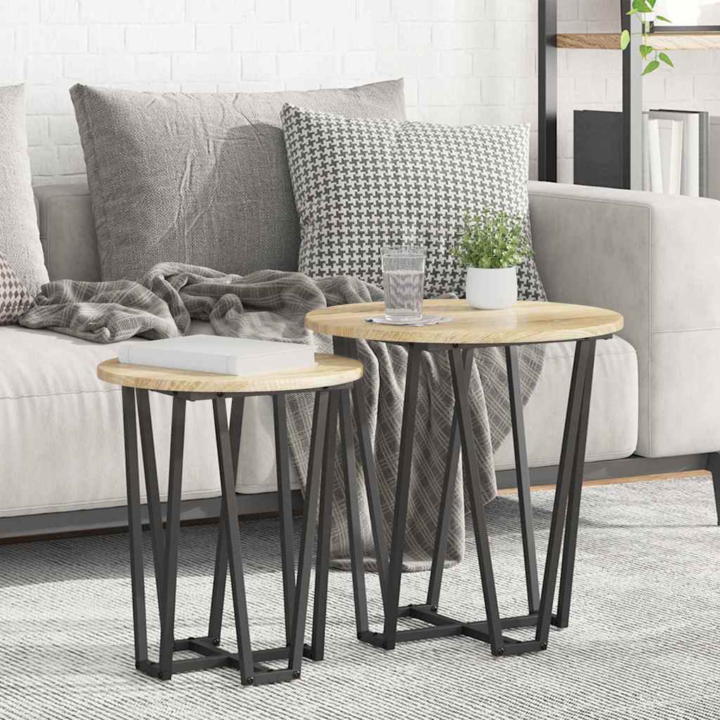 Sidobordsset 2 st Sonoma Ek och Svart 50 x 50 x 50,5 cm