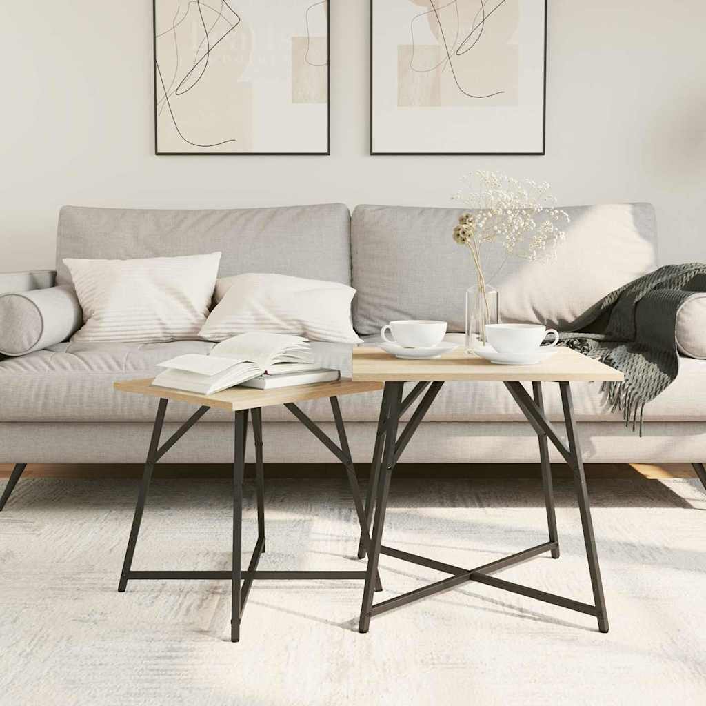 Sidobordsset 2 pcs Sonoma Ek och Svart