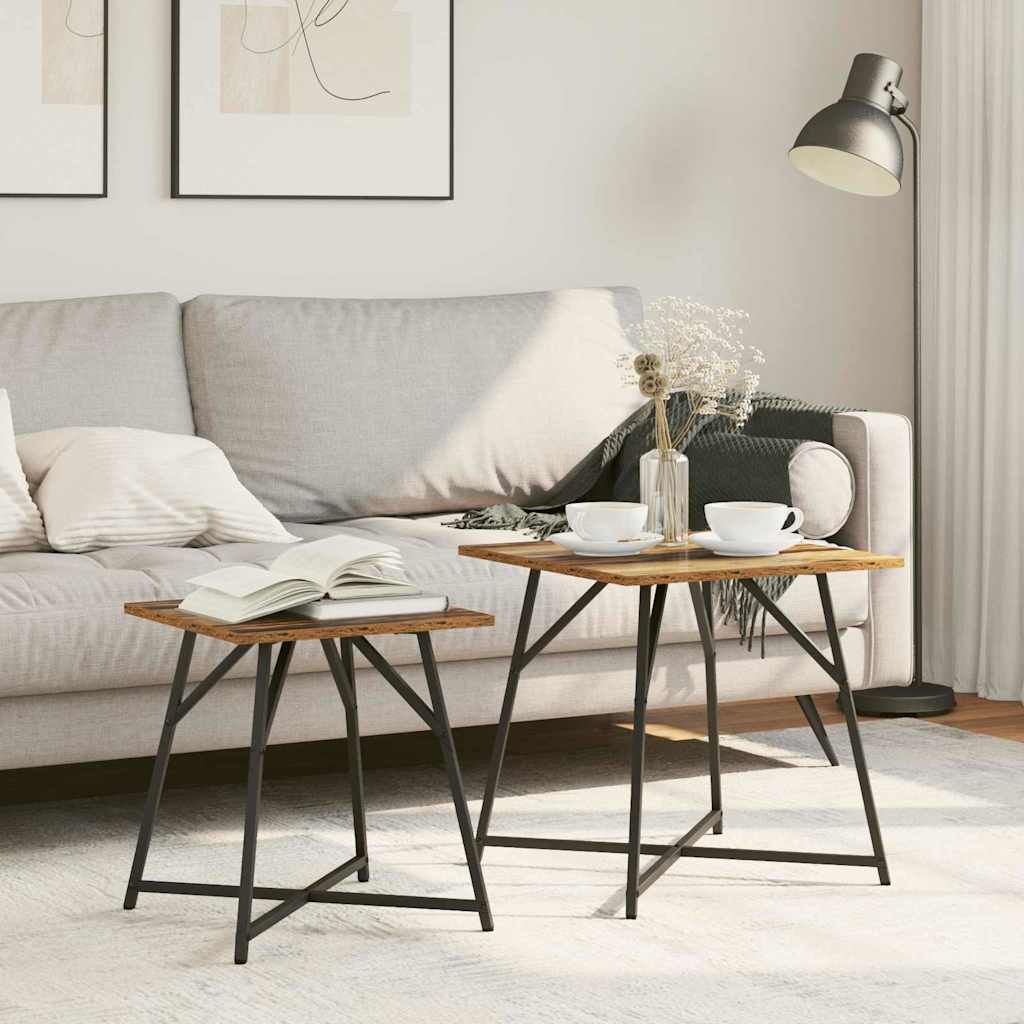 Sidobordsset 2 pcs Gammalt trä och svart