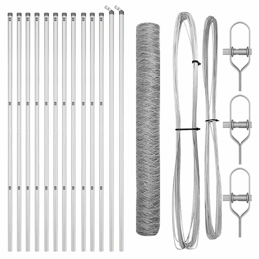 Staket med stolpar Silver 1 x 25 m PVC-belagd stål