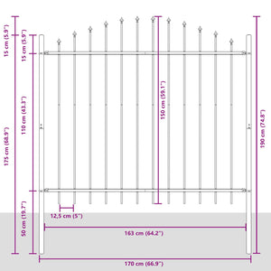 Trädgårdsstängsel Grå 170 x 190 cm Pulverlackerat stål