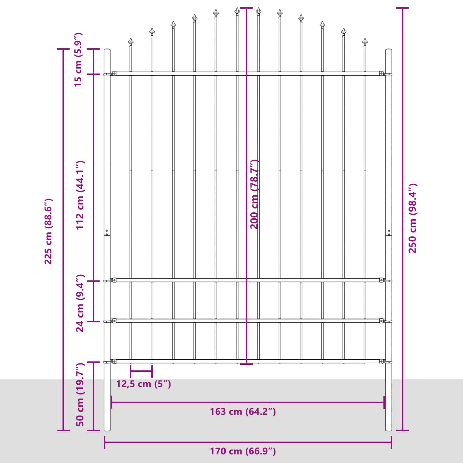 Trädgårdsstängsel Vit 170 x 225 cm Pulverlackerat stål