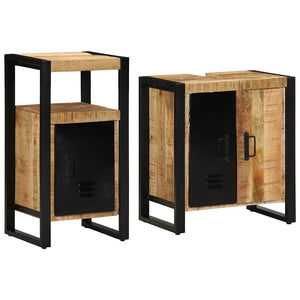 Badrumsmöbelset med låda 2 pcs Brun och svart Massivt mangoträ
