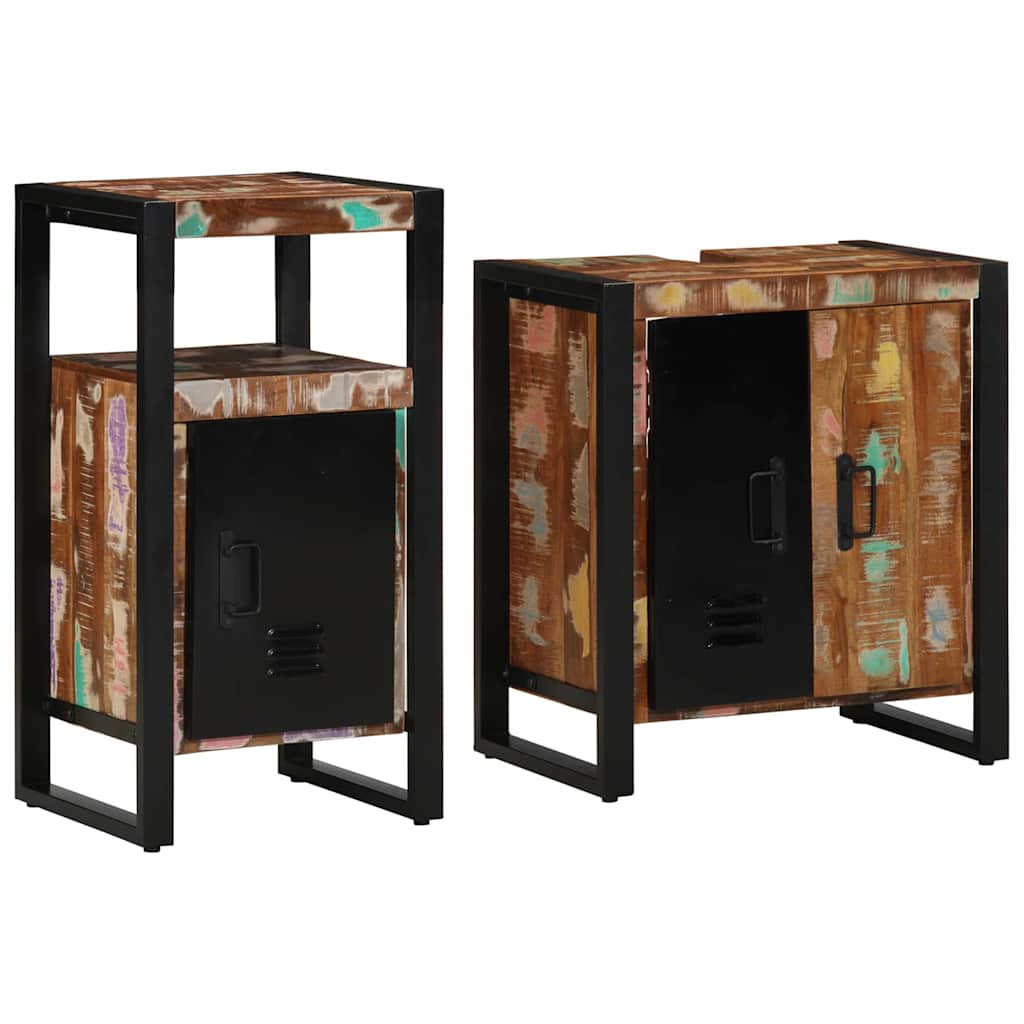 Badrumsmöbelset 2 pcs Flerfärgad och Svart Solid återvunnen trä