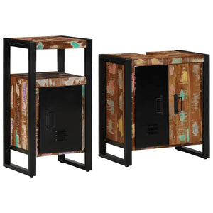 Badrumsmöbelset 2 pcs Flerfärgad och Svart Solid återvunnen trä
