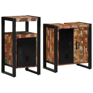 Badrumsmöbelset 2 pcs Flerfärgad och Svart Solid återvunnen trä