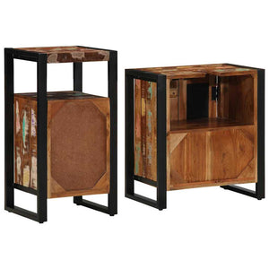 Badrumsmöbelset 2 pcs Flerfärgad och Svart Solid återvunnen trä