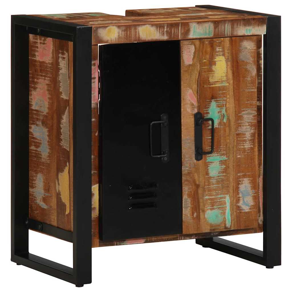 Badrumsmöbelset 2 pcs Flerfärgad och Svart Solid återvunnen trä