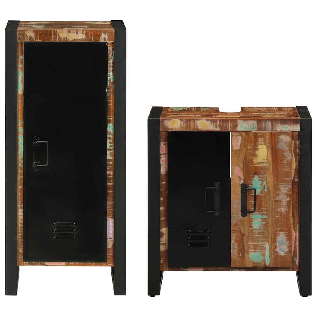 Badrumsmöbelset 2 pcs Flerfärgad och Svart Solid återvunnen trä