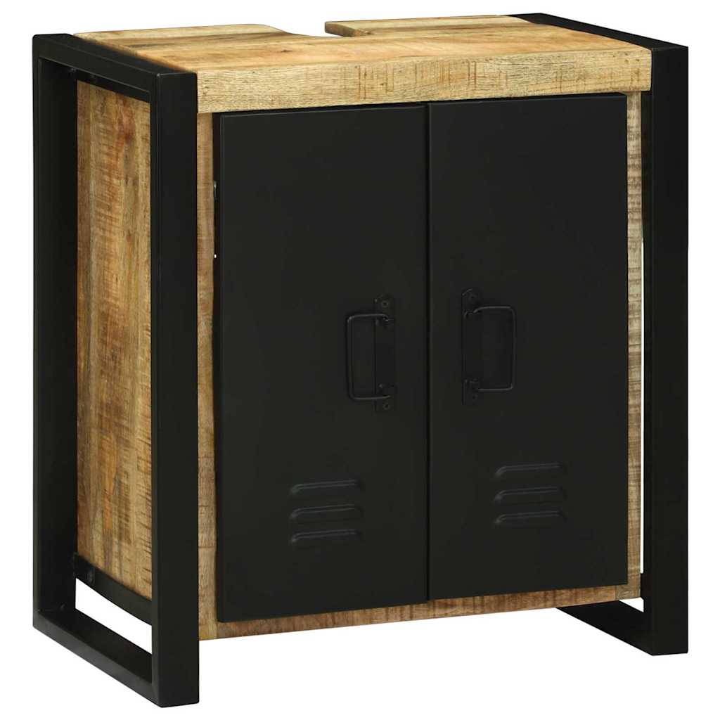 Badrumsmöbelset med låda 3 pcs Brun och svart Massivt mangoträ