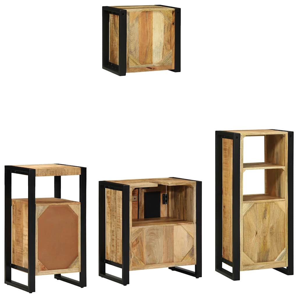 Badrumsmöbelset med låda 4 pcs Brun och svart Massivt mangoträ