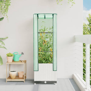 Odlingslåda med växthusöverdrag rottinglook 40x40x139 cm