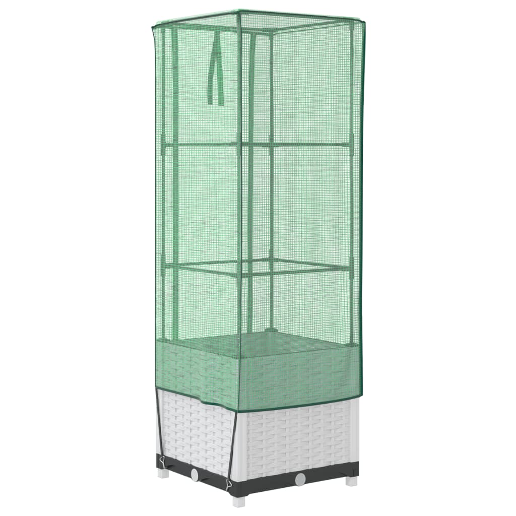 Odlingslåda med växthusöverdrag rottinglook 40x40x139 cm