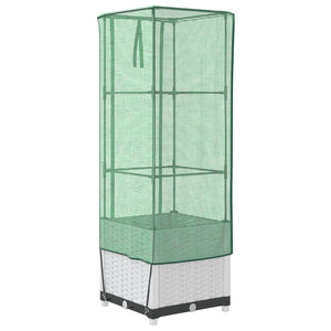 Odlingslåda med växthusöverdrag rottinglook 40x40x139 cm