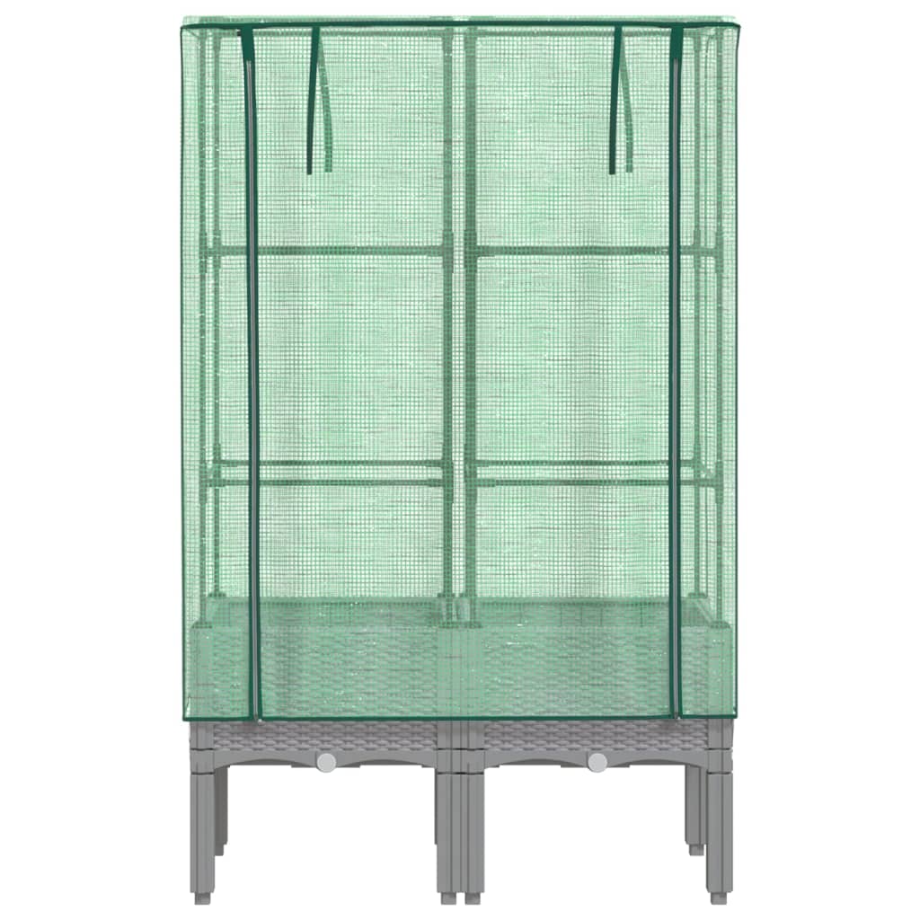 Odlingslåda med växthusöverdrag rottinglook 80x40x140 cm