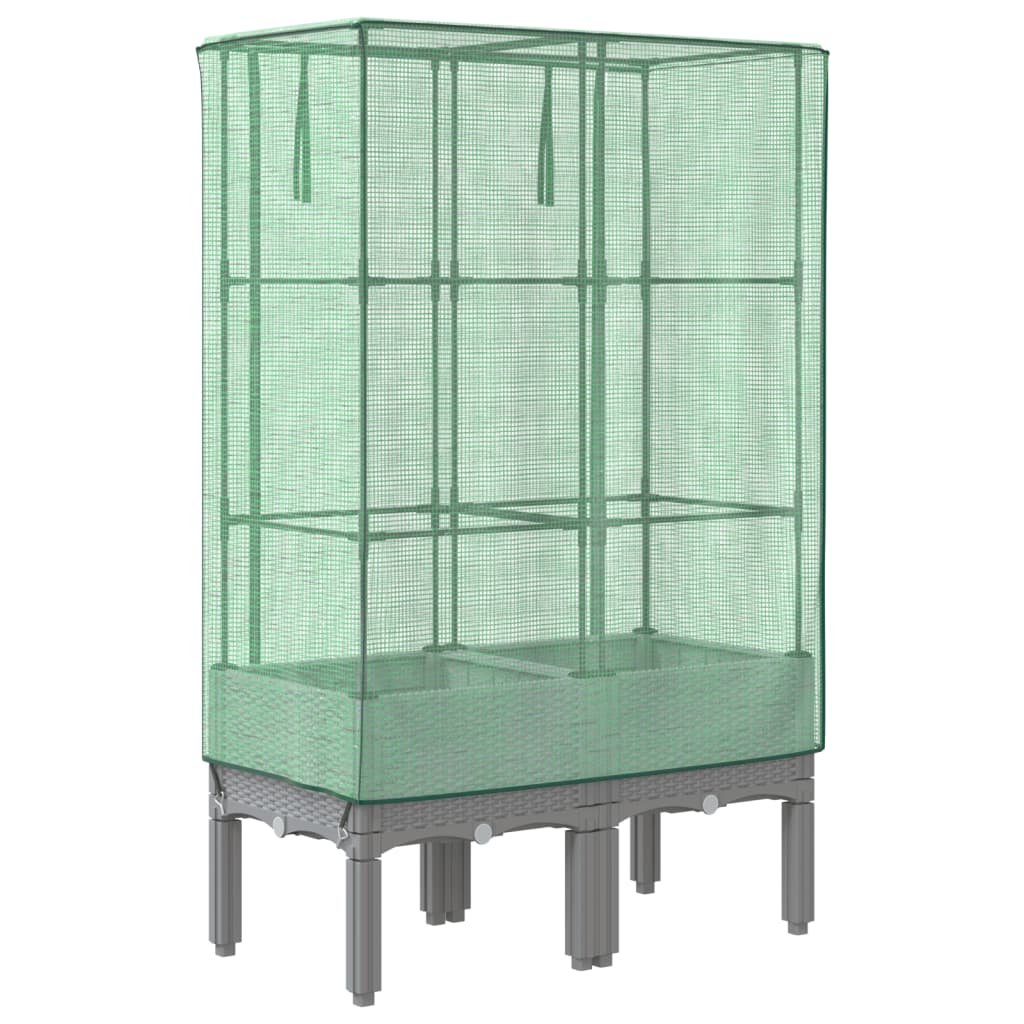 Odlingslåda med växthusöverdrag rottinglook 80x40x140 cm