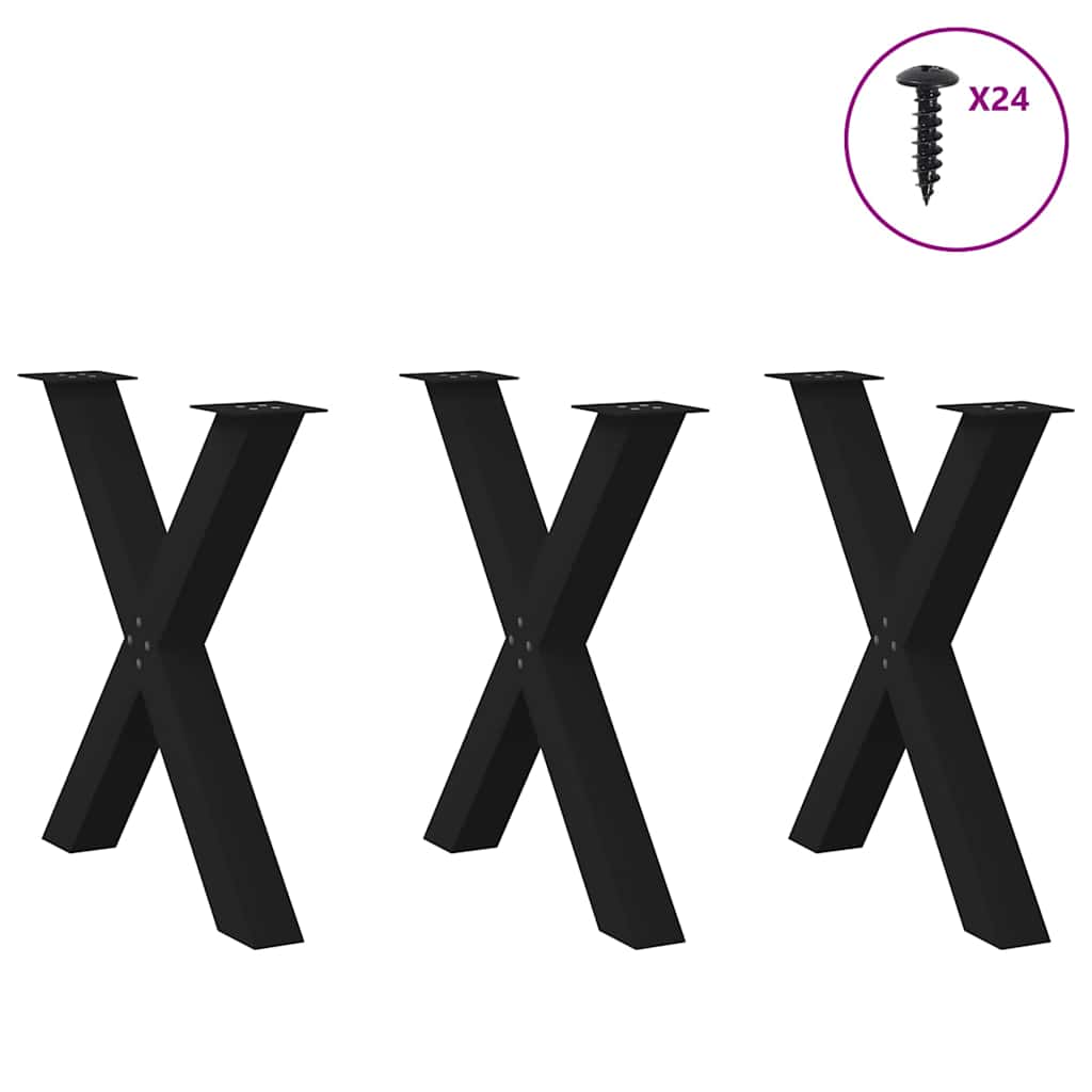Matbordsben X-formade 3 st svarta 70x(72-73) cm stål