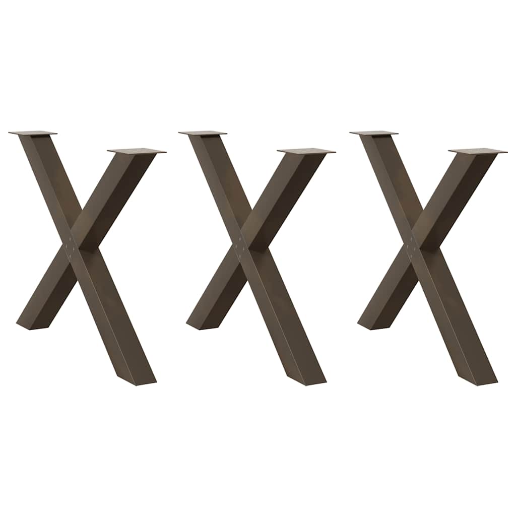Matbordsben X-formade 3 st naturstål 90x(72-73) cm stål