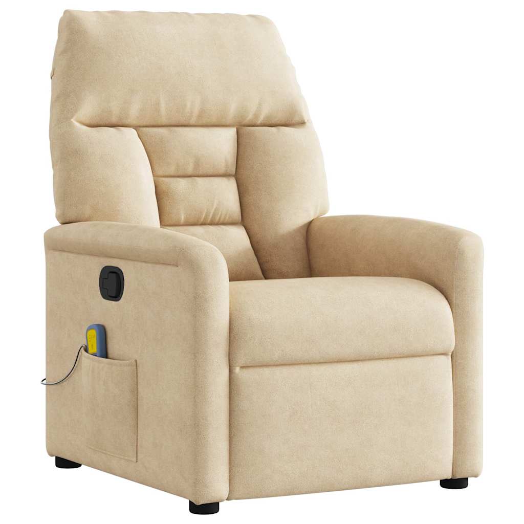 Massagefåtölj gräddvit mikrofibertyg