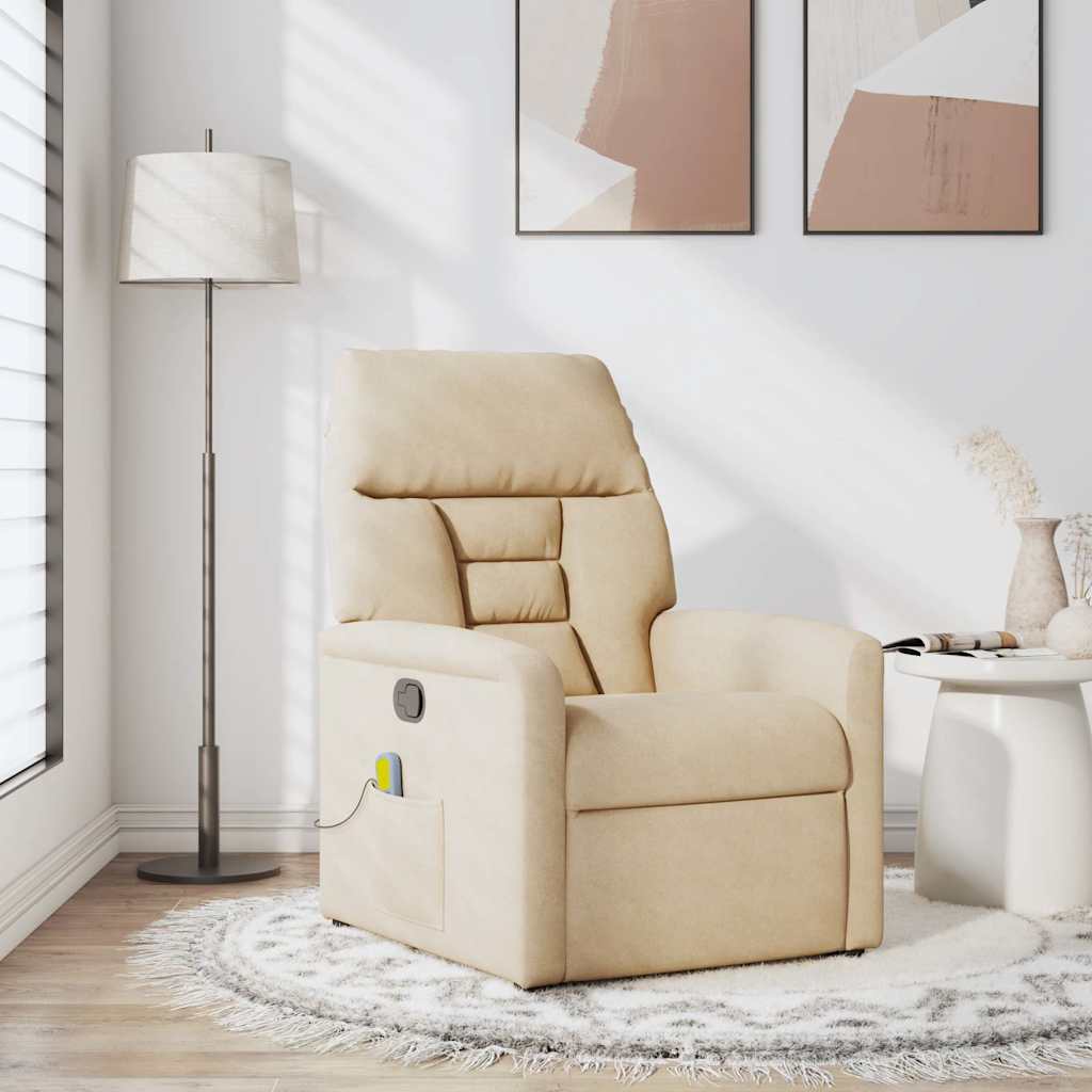 Massagefåtölj gräddvit mikrofibertyg