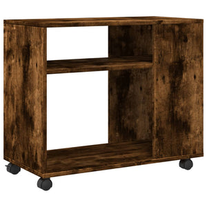 Sidobord med hjul rökfärgad ek 70x35x60 cm konstruerat trä