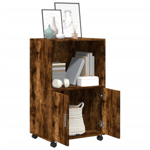 Skåp med hjul rökfärgad ek 55x40x91 cm konstruerat trä