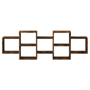 Vägghylla rökfärgad ek 129x18x42 cm konstruerat trä