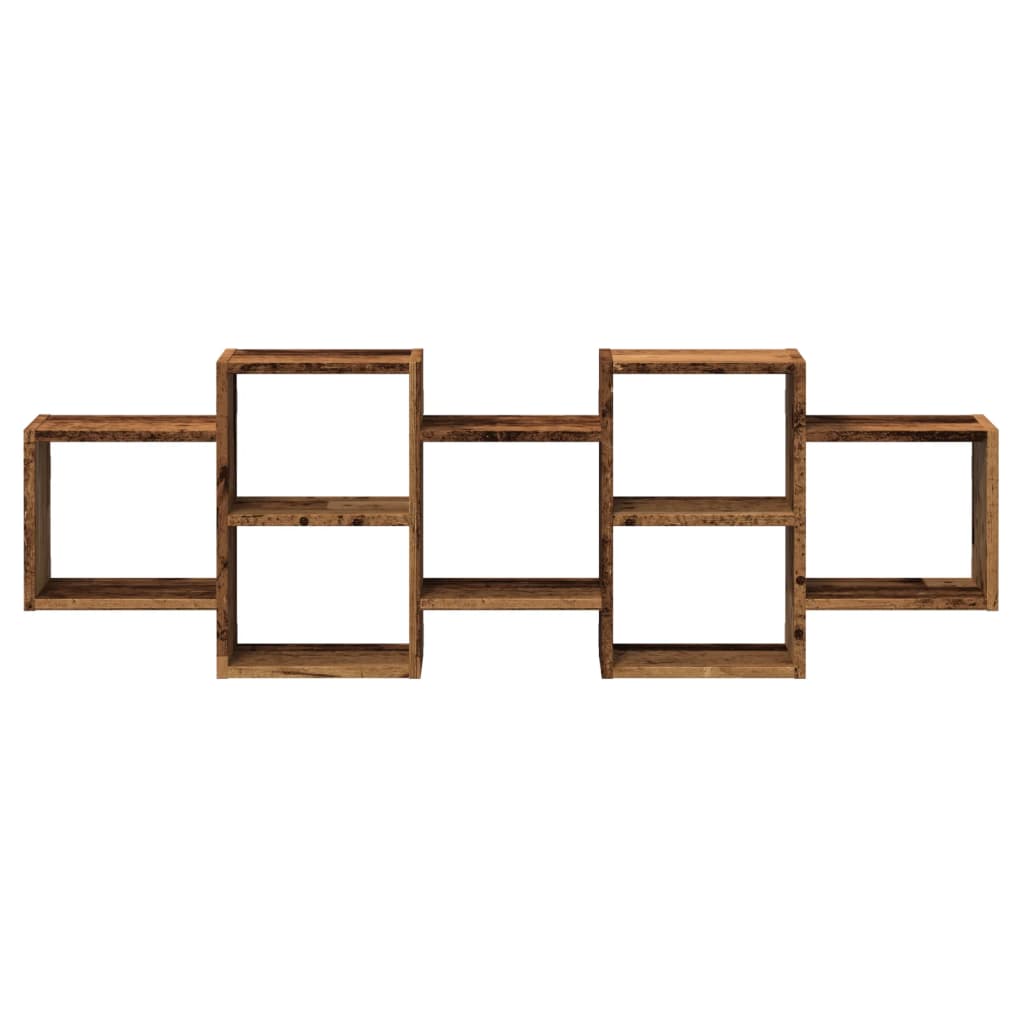 Vägghylla åldrat trä 129x18x42 cm konstruerat trä