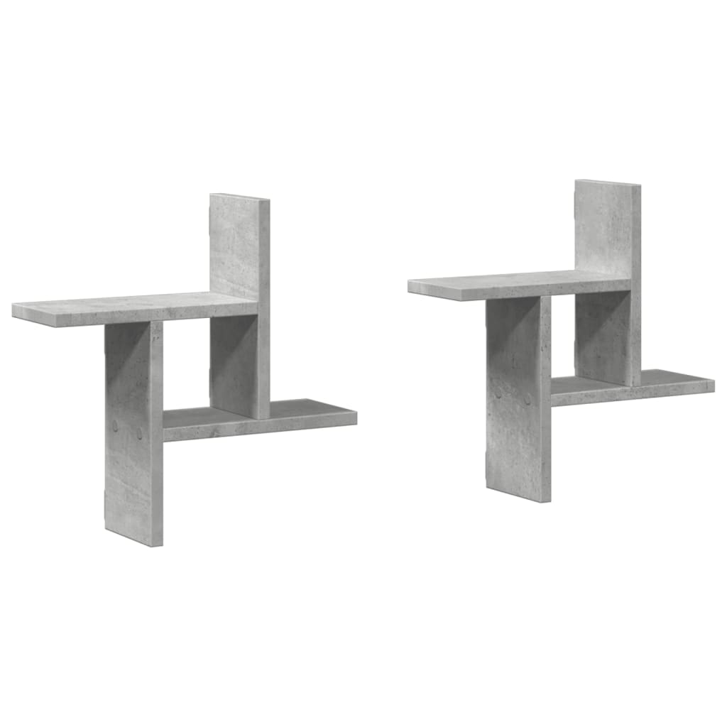 Vägghyllor 2 st betonggrå 38x12x38 cm konstruerat trä