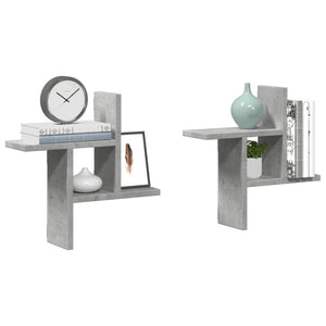 Vägghyllor 2 st betonggrå 38x12x38 cm konstruerat trä