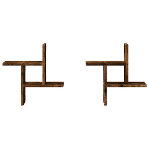 Vägghyllor 2 st rökfärgad ek 38x12x38 cm konstruerat trä